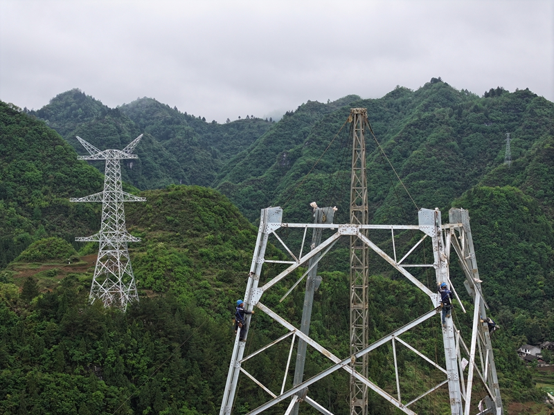 4、500千伏務川輸變電工程線路塔基組立現(xiàn)場。 潘聰 攝.JPG